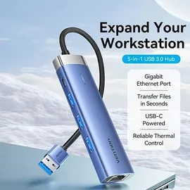 Vention USB Hub TGFSB, 3xUSB 3.0/RJ45/USB-C PD Aluminiumlegierung 5Gbps