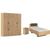 rauch Schlafzimmer-Set Maika, (Set, 3-St), Schrank in 3 Breiten und 2 Höhen, Bett 100x200 cm und Nachttisch braun|schwarz
