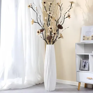 JIDOFUE Weiße Keramikvase Bodenvase 24 Zoll/60 cm hoch Boden Blumenvase Halter dekorative große Vasen für Tisch Tafelaufsätze Regal Home Decor Wohnzimmer getrocknete Blumen Arrangement einfache Vase