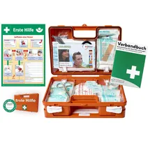 HM Arbeitsmedizin Erste-Hilfe-Koffer BG -Paket 2- mit "Aushang 1-Hilfe" & Verbandbuch für Betriebe - aktuelle DIN/EN 13157 + DIN 13164 für KFZ