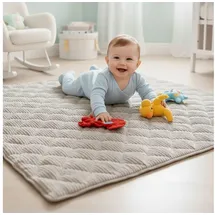 SanoSoft Sanosoft® Soft-Cord Krabbeldecke - rutsch- & wasserfest - Öko Tex & Made in Germany (Natur/Creme, 130x150cm)