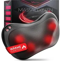 Wellax - Massagekissen mit Wärmefunktion & 360° Drehung - Nackenmassagegerät mit 3 Geschwindigkeiten für Schultern & Rücken - Schwarz