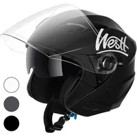 Westt Jethelm mit Visier und Sonnenblende Motorradhelm Herren Damen Rollerhelm Mopedhelm Mofa Chopper Helm Motorrad Halbhelm Open-Face-Helm Pilotenhelm ECE DOT Zertifiziert