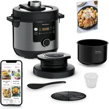 Moulinex Turbo Cuisine & Fry CE7788-2 in 1: Elektrischer Schnellkochtopf und Luftfritteuse 1450 W Leistung, antihaftbeschichtet, 15 automatische Programme, Timer, Zubehör, schwarz