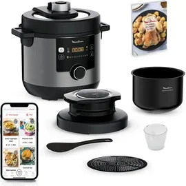 Moulinex Turbo Cuisine & Fry CE7788-2 in 1: Elektrischer Schnellkochtopf und Luftfritteuse 1450 W Leistung, antihaftbeschichtet, 15 automatische Programme, Timer, Zubehör, schwarz