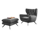 KAWOLA Sessel CHARME Hochlehnsessel Cord grau mit Hockerbank