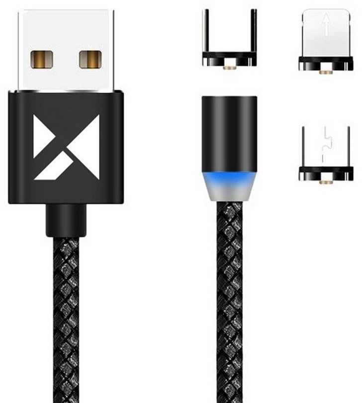 Wozinsky Magnetkabel USB / Micro USB / USB Type C / iPhone-Anschluss 2.4A Smartphone-Kabel, (100 cm)