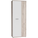 Forte Mehrzweckschrank mit 2 Türen, Holzwerkstoff, Sandeiche + Weiß, 68.90 x 34.79 x 179.1 cm