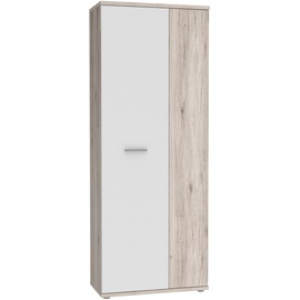 Forte Mehrzweckschrank mit 2 Türen, Holzwerkstoff, Sandeiche + Weiß, 68.90 x 34.79 x 179.1 cm