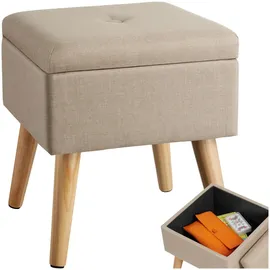 Tectake tectake® Sitzhocker mit Stauraum, quadratisch, in Leinenoptik, 32,5 x 32,5 x 36,5 cm