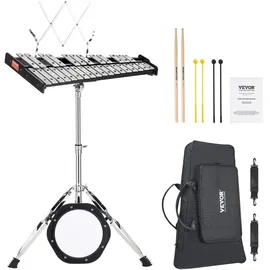 Vevor Glockenspiel-Xylophon-Set mit 30 Noten, professionelles Schlaginstrumenten-Set mit Schlägeln, Trommelstöcken, Notenständer, 20 cm Übungspad, verstellbarem Ständer und Tragetasche