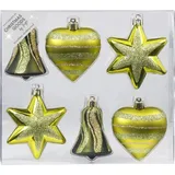 INGE-GLAS MAGIC 6 STK. Weihnachtskugeln Kunststoff 9cm Formen-Sortiment Glocke Herz und Stern Christbaumschmuck Weihnachtsdeko Weihnachtsschmuck Olive Green-Mix - olivgrün