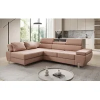 Luxusbetten24 Schlafsofa Designer L Sofa Calista mit Schlaffunktion und Stauraum, mit verstellbaren Kopfstützen und beweglichen Armlehnen rosa