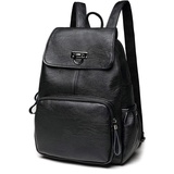 FANDARE Echtes Leder Rucksack Damen Stylisch Rucksäcke Wasserdicht Daypack Schultasche für Universität Arbeit Einkaufen Reise Rucksack Schwarz A