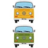 BRISA VW Collection - Volkswagen T2 Bulli Bus Rubber Magnet - Front, Kühlschrankmagnet, Magnete für Kühlschrank, Magnettafel, Whiteboard, Pinnwand (2er Set, Gelb & Grün)