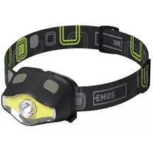 EMOS 1441263110 COB LED Stirnlampe 220 lm, 100 m, 3x AAA, schwarz