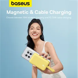 Baseus Magnetic Mini MagSafe 10000 mAh 30 W Powerbank mit integriertem USB-C-Kabel, für USB-C, Gelb