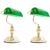 ETC Shop 2x Nostalgie Antik Retro Banker Lampe Leuchte Schreibtischlampe Beleuchtung Antique grün
