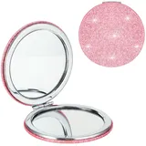 Mabor Taschenspiegel Klappbar, Zusammenklappbar Rund Mini-Make-Up-Spiegel Tragbar Glitzernd VergrößErungsspiegel Niedlicher Reisespiegel Doppelseitiger Spiegel FüR Damen