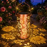 Sonnenblumen Solar Laterne,Freien wasserdichte Solar Laternen,Hängende Gartendeko Sonnenblumenlicht,Solar-Hängeleuchte mit Sonnenblumen,Metall Solar Gartenleuchten für Außen Garten Draußen Balkon