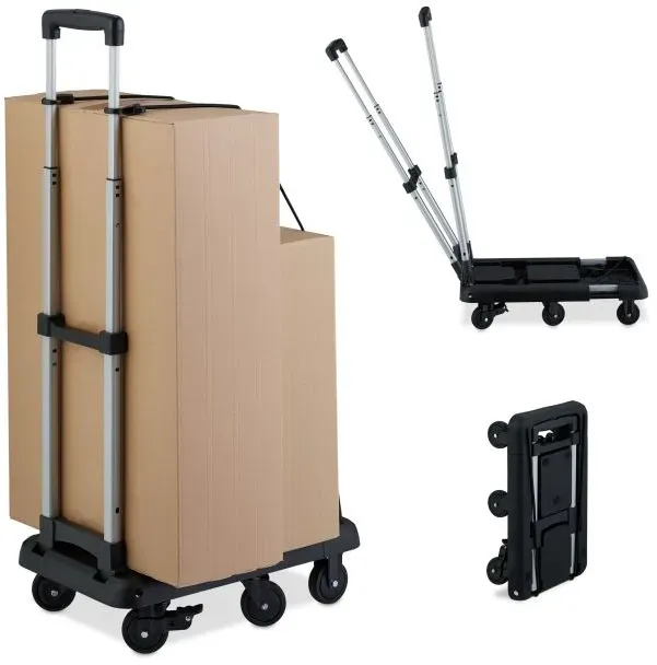 Relaxdays Klappbarer Transportwagen Schwarz,Silber