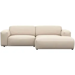 Ecksofa FLEXLUX "Lucera Chaislongue rechts oder links, L-Form, bequem", weiß (warm weiß), B:257cm H:73cm T:171cm, 100% Echteder, Sofas, modern & anschmiegsam, Kaltschaum, Stahl-Wellenunterfederung