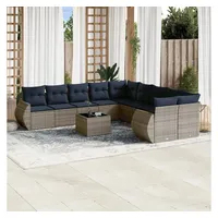 vidaXL Gartensofa-Set 11-tlg. grau Polyrattan