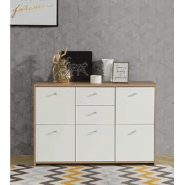 Forte CHEST Kommode mit 5 Türen und 2 Schubladen, Holzwerkstoff, Artisan Eiche / Weiß, 113.9 x 77.3 x 29.6 cm