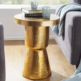 FineBuy Beistelltisch 43 x 59 cm Aluminium - Hammerschlag Alu kleiner Couchtisch - Orientalischer Design Wohnzimmertisch Gold