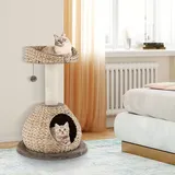 Goplus Kratzbaum, Katzenbaum mit Sisal-Stützpfosten, Haengender Ball, Geraeumige Aussichtsplattform, Katzennest aus Stroh, Stabile Struktur,
