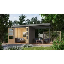 Karibu Jupiter B inkl. Anbaudach - 19 mm-213 x 217 cm- Holz-Ausführung: terragrau - Blech-Ausführung: graualuminium