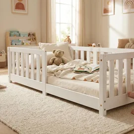 ecomi Kinderbett mit Rausfallschutz 80 x 160 cm Kiefer massiv weiß