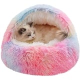 LINGXIYA Warm Tierbett Katzenbett, Weiches Plüsch-Hundekissen, Donut Kuschelnest, Hundekorb mit Rutschfester Unterseite, Rund Halb Geschlossener Hundekorb, Haustierbett für Katzen und Kleine Hunde