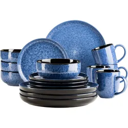 Kombiservice MÄSER "FILIPPA, Kombiservice, Steinzeug", blau, 16 tlg., Steinzeug, Geschirr-Sets, Geschirr-Set, Service
