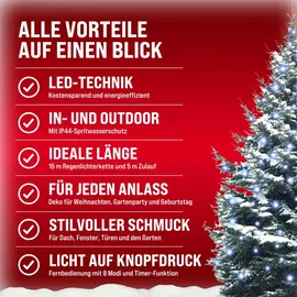 monzana Lichtervorhang LED 20 m 600 LED kaltweiß