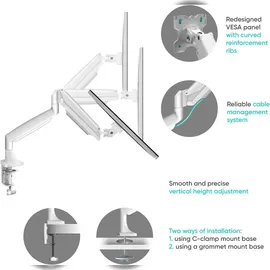 ONKRON Monitorhalterung 2 Monitore für 13-32 Zoll, bis 9 kg (x2), VESA 75x75 / 100x100, schwenkbar, neigbar, drehbar, Weiß G200-W