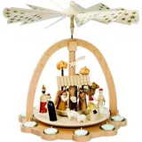 Richard Glaesser Weihnachtspyramide Christi Geburt / Heilige Familie für Teelichter, Höhe 40cm, Handwerkskunst original Erzgebirge