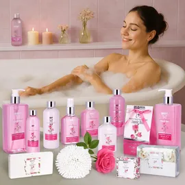 Brubaker Cosmetics Bade- und Dusch Set Rosen Duft - Beauty Geschenkset in Vintage Geschenkbox