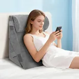 Keilkissen für Bett und Sofa, Doppelte Lage Memory Schaum Lesekissen, Verstellbares Keilkissen, Ergonomisches Kopfkissen Bettkeil für Beinkissen-Rückenkissen beim Spielen, Lesen(Grau) (44*49*27cm)