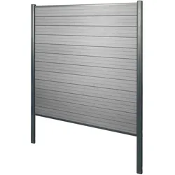 WPC-Sichtschutz Savoie, Windschutz Zaun, Alu-Pfosten zum Einbetonieren ~ Basiselement, 190cm grau