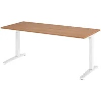 Bümö Schreibtisch Nussbaum, Weiß, Nachbildung,Nussbaum, Rechteckig, 180x74x80 cm, FSC
