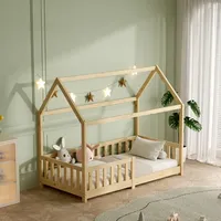 ecomi Kinderbett 90x200 mit Rausfallschutz und Lattenrost, Hausbett / Kinderbett 90x200 für Kinder – Kinderbett Hausbett 90x200 Natur