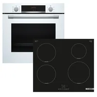 Bosch Herdset BOSCH Backofen weiß EcoClean + Induktionskochfeld Booster