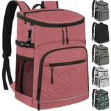 Kühlrucksack Isoliert Auslaufsicher Wasserdicht Rucksack Kühltasche 30 Dosen, Große Kapazität Leicht Reise Camping Strand Rucksack Kühler Eistruhe für Damen und Herren Rosa