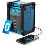 MAJORITY Landbeach Baustellenradio | DAB Radio mit Bluetooth für Baustelle | 10.000mAh Akku & USB-Powerbank | 28 Stunden Akkulaufzeit | IP54 Staub- und Wasserdicht DAB Plus & UKW Radio mit Stromkabel