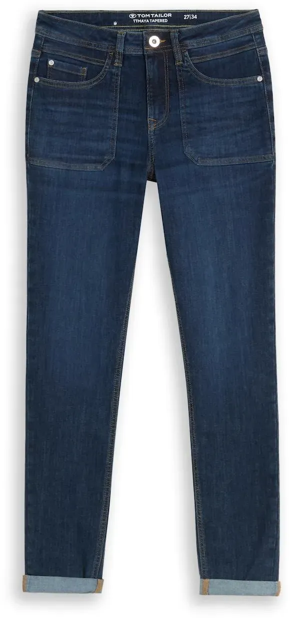 TOM TAILOR Damen TTMAYA TAPERED Jeans, blau, Uni, Gr. 31/32