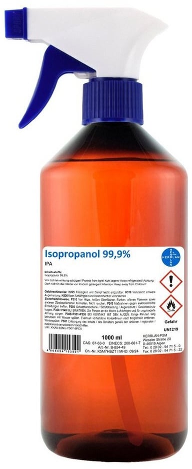 Preisvergleich Produktbild HERRLAN Isopropanol 99,9% Reinigungsalkohol (1000 ml Sprühflasche, [- Fettlöser & Lösungsmittel Qualität Made in Germany)