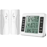 Nazalus-Hot Sale-Kühlschrank-Gefrierschrank-Thermometer, kabelloses Kühlschrankthermometer mit 2 Sensoren, akustischem Alarm, Min/Max,