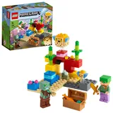 LEGO 21164 Minecraft Das Korallenriff Bauset mit Alex, 2 Kugelfischen aus Bausteinen und Ertrunkenem Zombie
