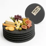 Schieferplatten rund 20 cm Set aus 6 Servierplatten aus Schiefer für Käseplatte Tapasplatte Deko & HLKauf-Block